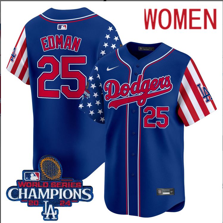 Women MLB Los Angeles Dodgers #25 Edman American Style blue 2024 World Series Champions  Limited Jersey->women mlb jersey->Women Jersey